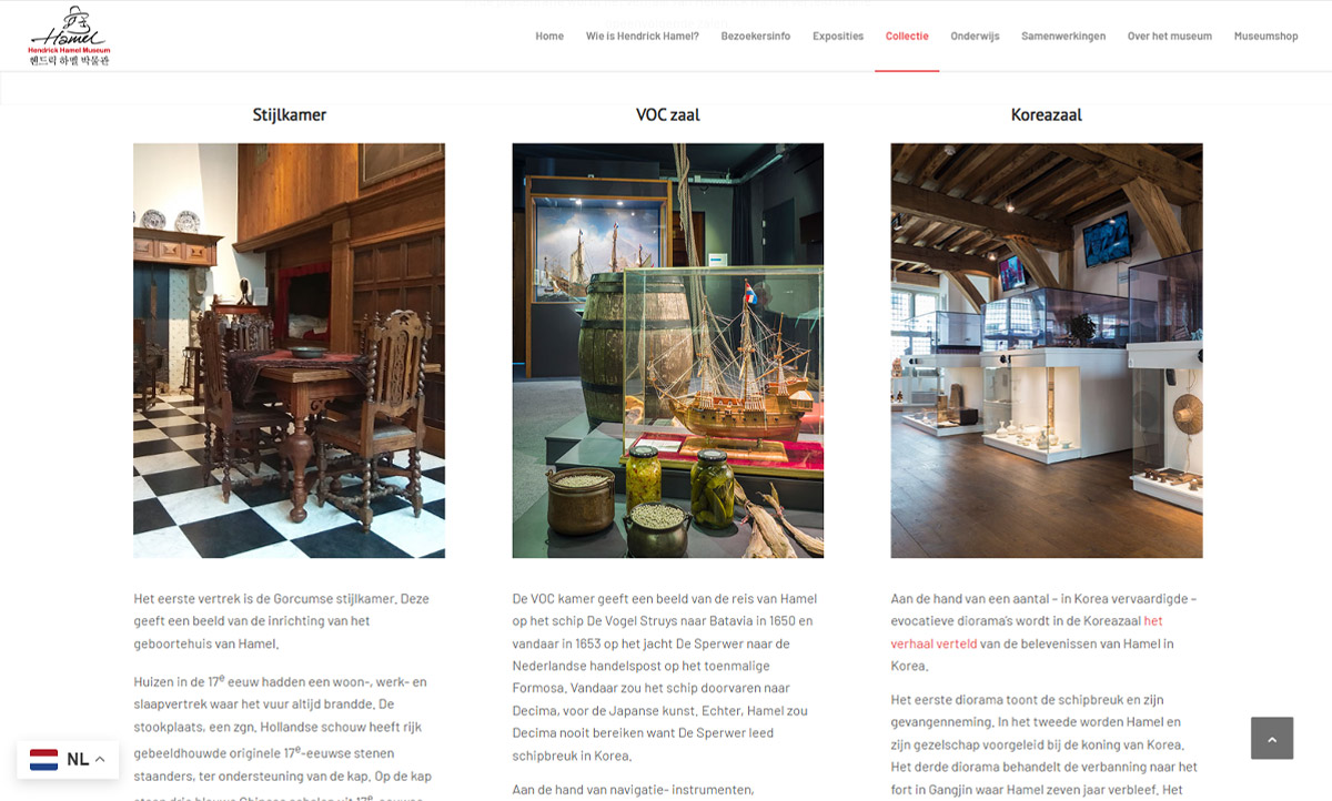 screenshot website Hendrick Hamel Museum