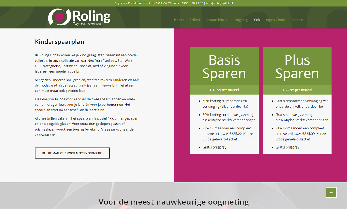 screenshot website Roling Optiek