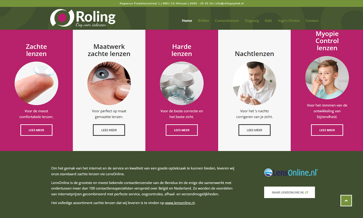 screenshot website Roling Optiek screenshot website Roling Optiek