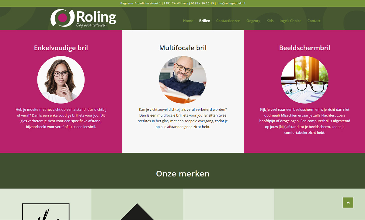 screenshot website Roling Optiek