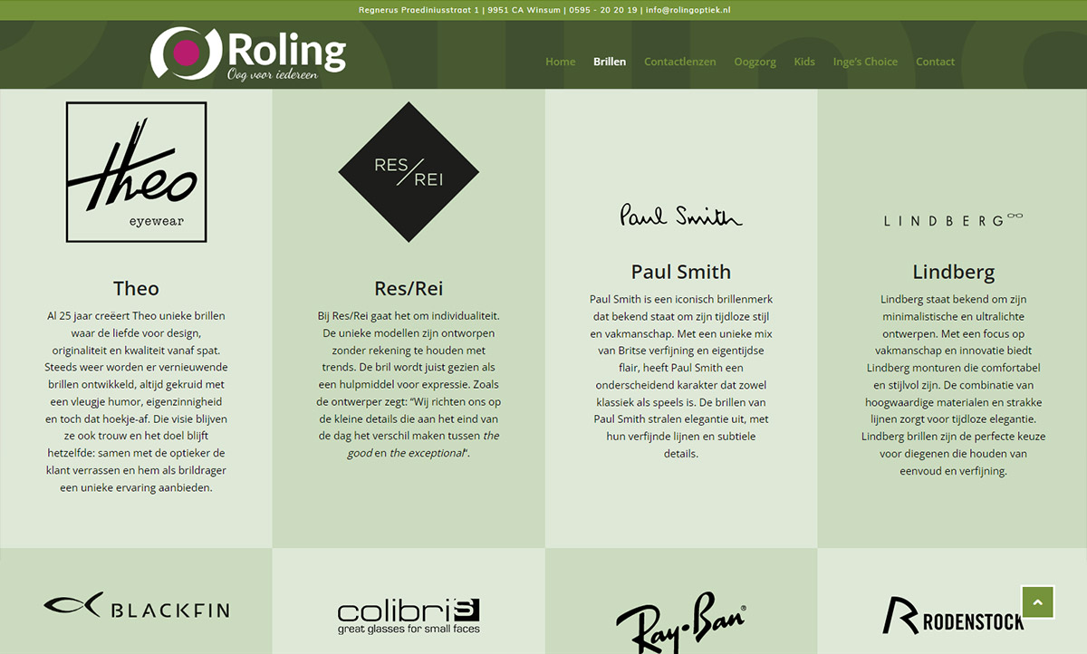 screenshot website Roling Optiek