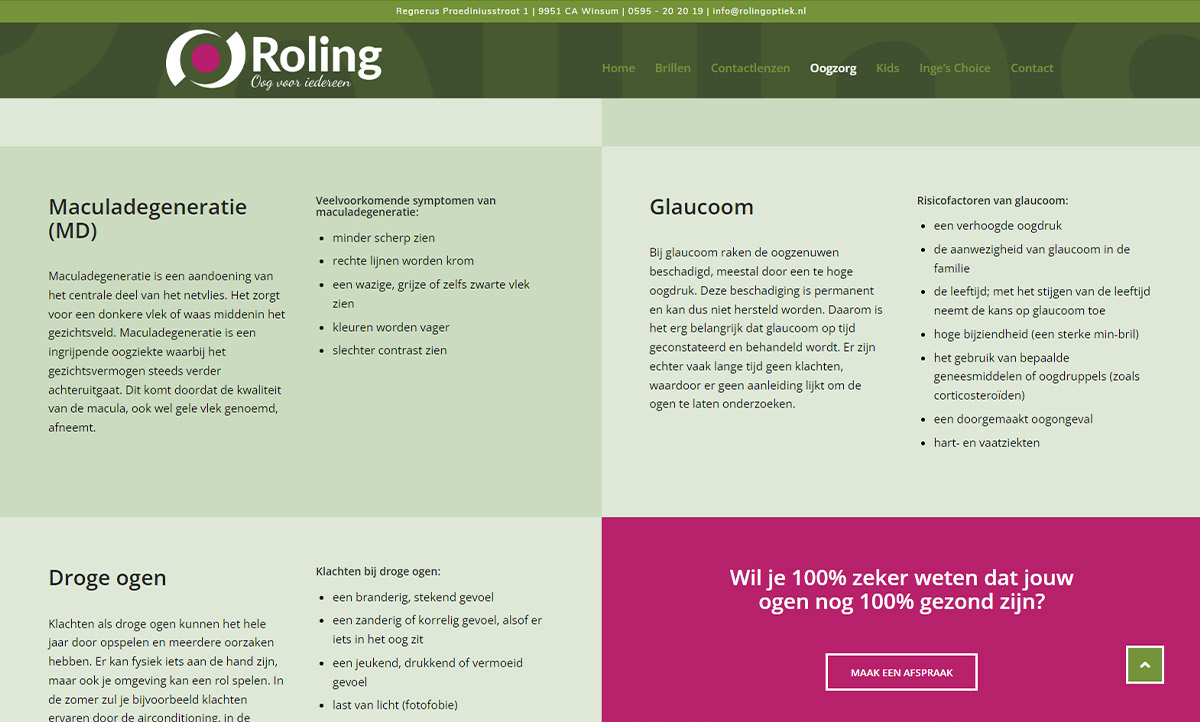 screenshot website Roling Optiek