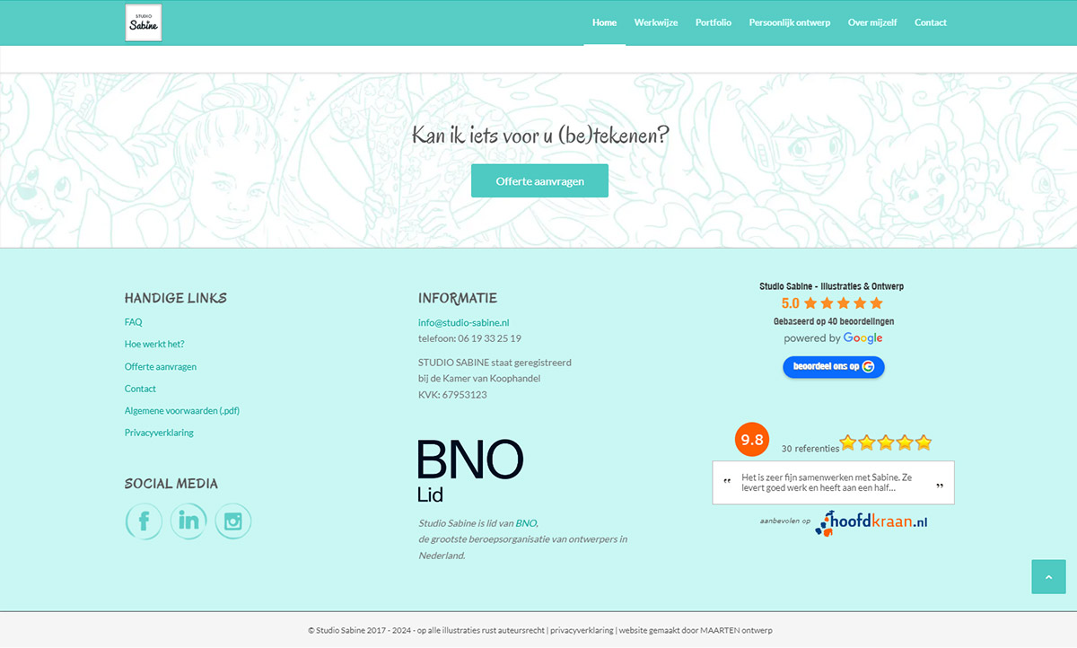 screenshot website Studio Sabine